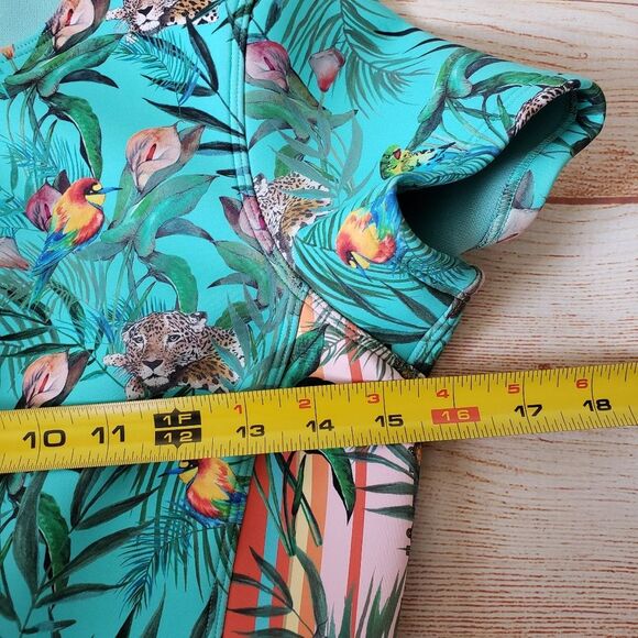 Johnny Was Taina Animal Tropical Neoprene Short Sleeve One-Piece Swimsuit Small - Picture 11 of 13